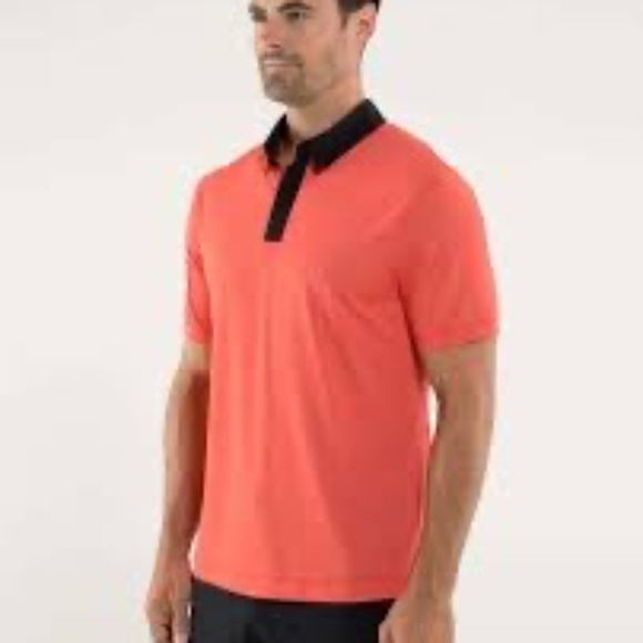 Lululemon Precision Polo Shirt Orange Black Trim Men’s Size L - Picture 1 of 11